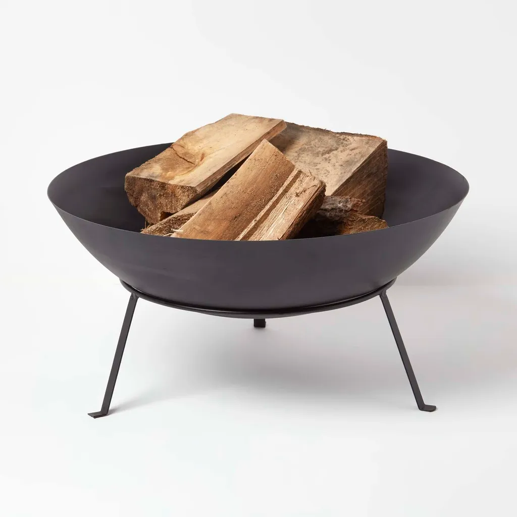 Foyer extérieur de jardin 59 cm en métal noir avec trépied amovible