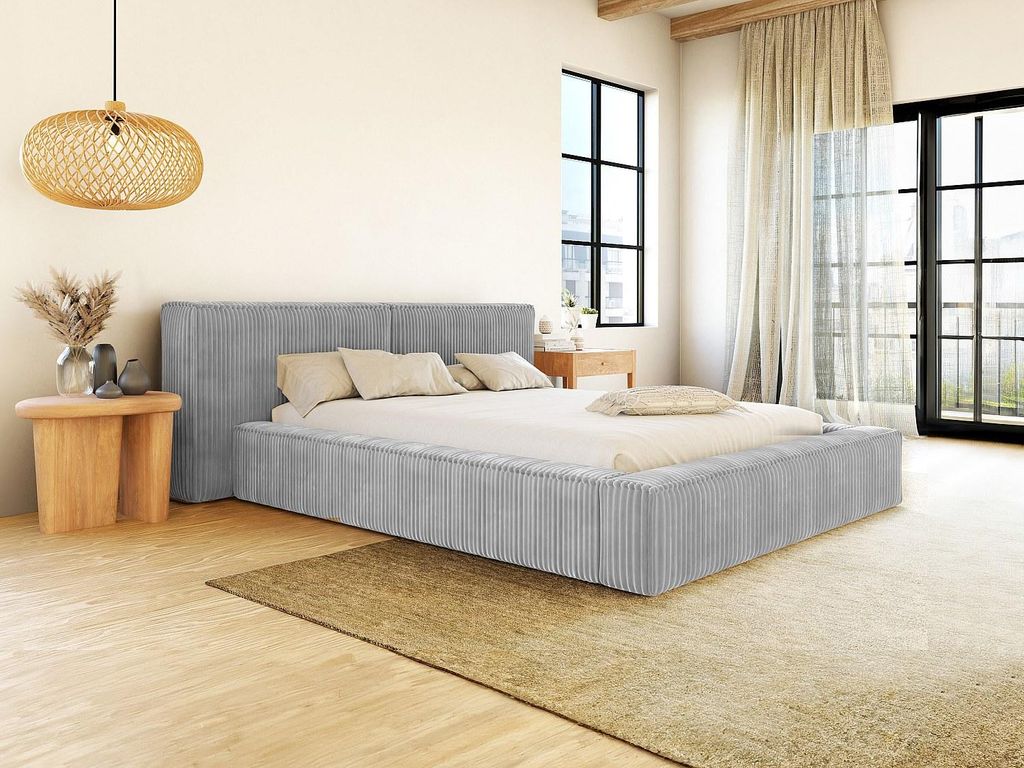Boxspringbett 180 x 200 cm - Breitrippenkord - Hellgrau - TIMANO by Pascal Morabito