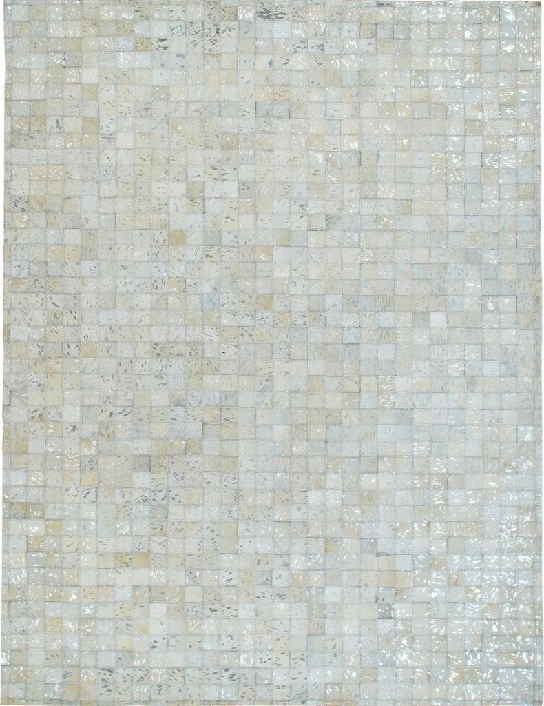 Teppich aus recyceltem Leder in Weiß und Silber 120x170