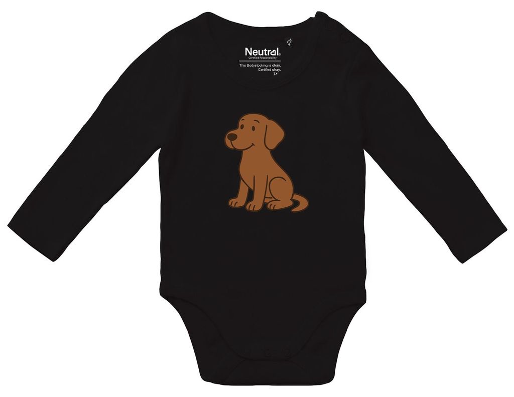 Huuraa Baby Body brauner Labrador Retriever Chocolate Labi Comic 62 Black Baumwolle Fairtrade Langarmbody Geschenkidee
