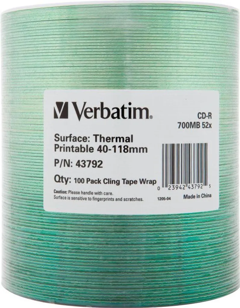 Disque CD-R Vierge 700Mo Verbatim Thermal Printable 52x Pack de 100 Unités