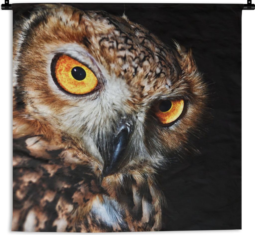 MuchoWow Wandteppich Wandbehang Eule - Schwarz - Gelb 120x120 cm Tapisserie Dekoration Wandtuch - Modern - Baumwollgewebe