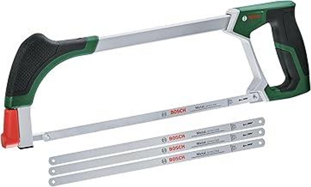 Bosch Bügelsäge 300mm + 3 Extra-Sägeblätter (Bügelsäge mit 4 langlebigen Bi-Metall Sägeblättern für Metall, Holz, Kunststoff und mehr, Ein...