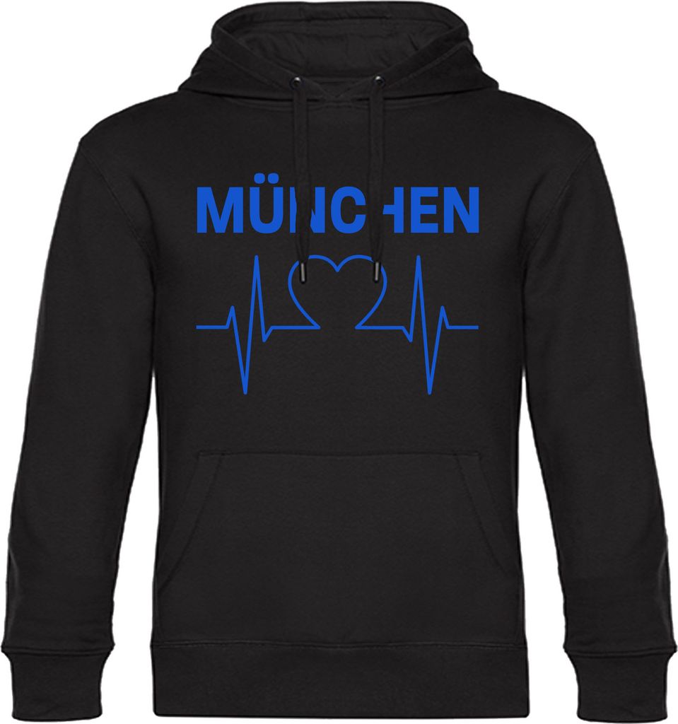 multifanshop Kapuzen Sweatshirt - München blau - Herzschlag, schwarz, Größe XL