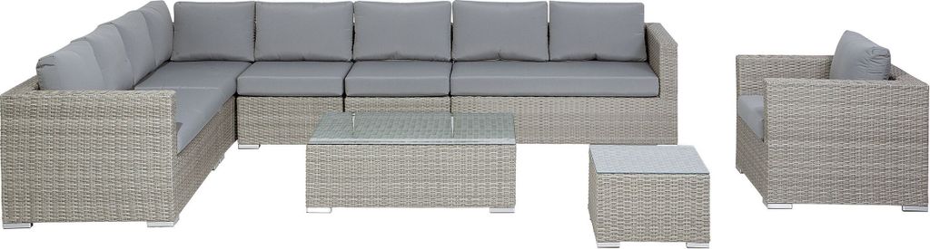 BELIANI Gartenmöbel Set Hellgrau Rattan u. Aluminium Modular mit 2 Couchtischen Mehrere Kissen Grau 8-Sitzer Lounge Set Terrasse Outdoor Modern
