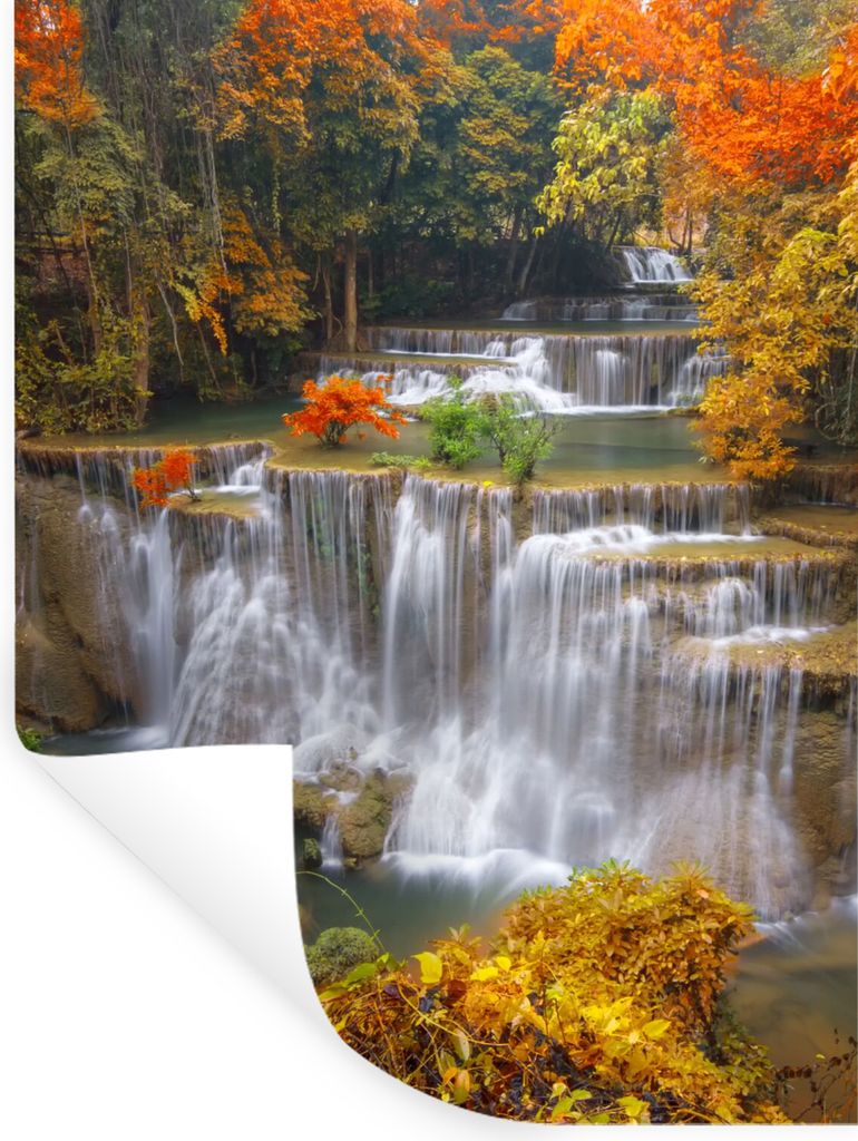 MuchoWow Wandtattoo Wandsticker Wandaufkleber Bäume - Wasserfall - Herbst 30x40 cm Selbstklebend und Repositionierbar - Sticker - Dekorfolie