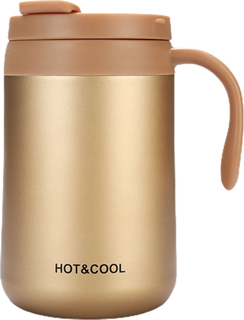 500 ml isolierter Reisebecher mit Deckelgriff, tragbarer, wiederverwendbarer Thermobecher für heiße/kalte Getränke, Kaffeetasse aus Edelstahl