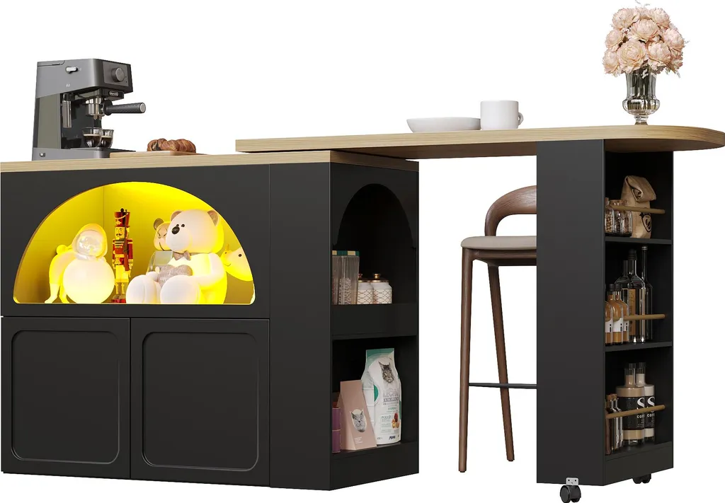 Comptoir de cuisine moderne extensible noir avec éclairage LED et USB - 14