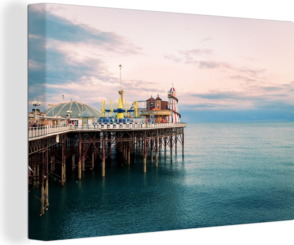 OneMillionCanvasses - Leinwandbilder - 140x90 cm, Brighton - Pier - England, Wandbilder Kunstdruck Wanddekoration - Foto auf Leinwand - Gemälde ...
