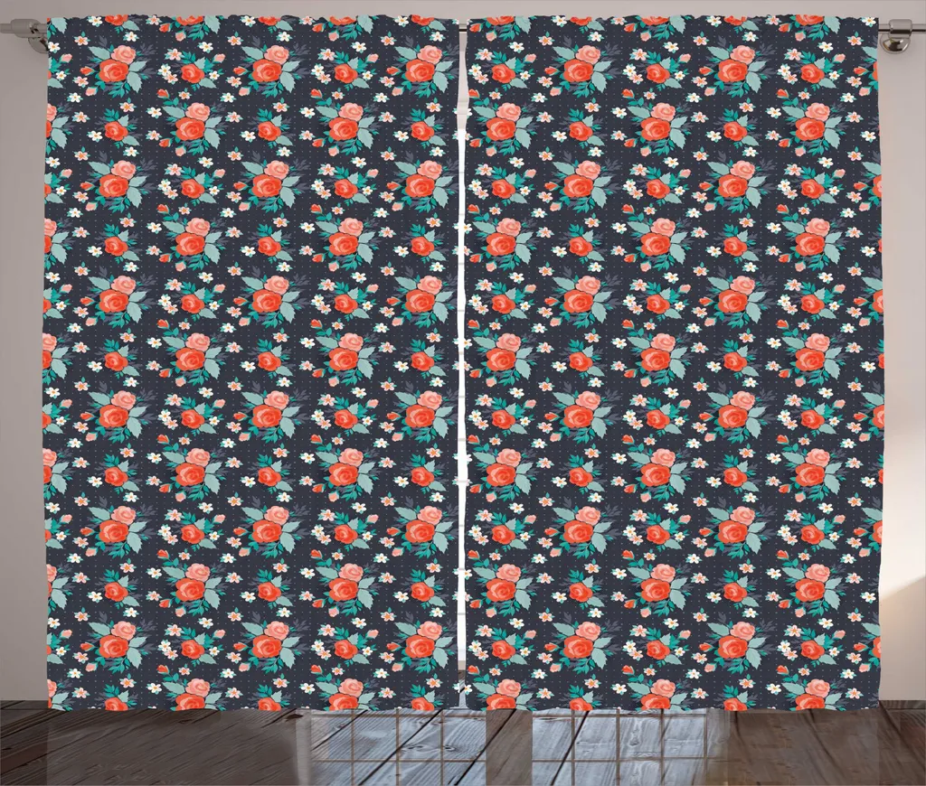 ABAKUHAUS Rideaux de Salon avec Roses, Voilage Rustique 280x225cm Indigo