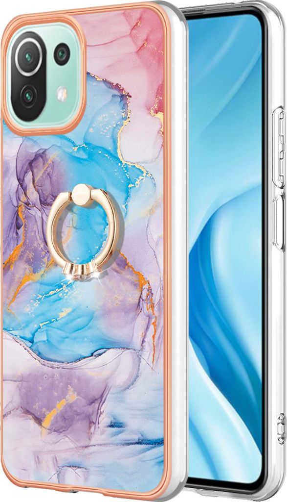 Hülle für Xiaomi 11 Lite Muster TPU Silikon Stoßdämpfer Bumper Schutzhülle mit Ring Ständer Blau