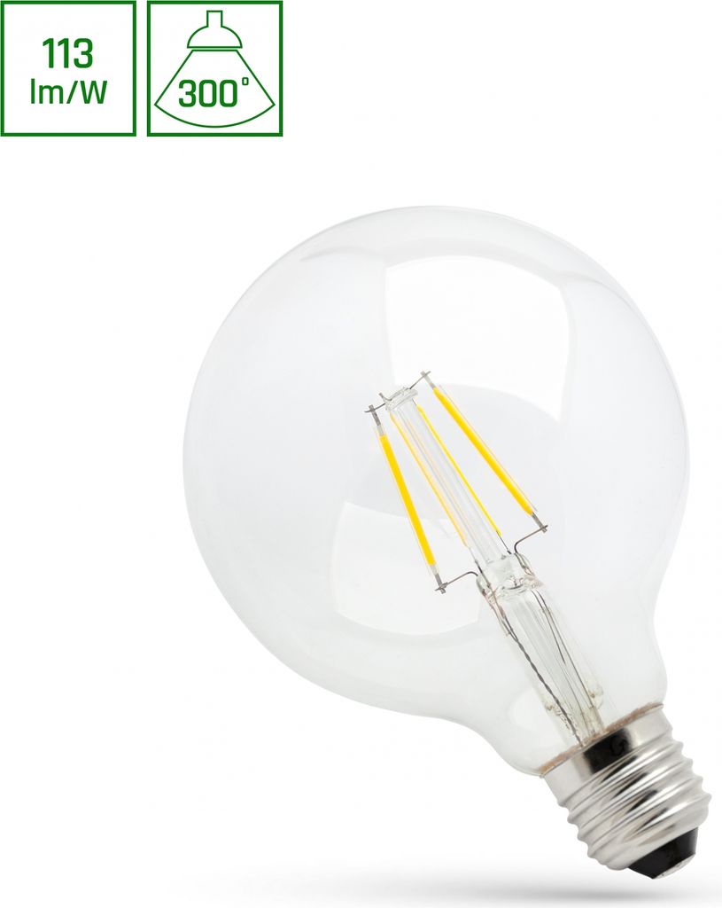 Spectrum LED E27 G95  Filament klar 4W = 38W 230V Globe Produktbild 