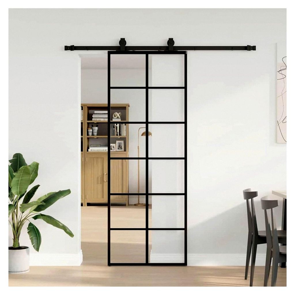 Schiebetür aus ESG-Glas mit Aluminiumrahmen, transparent/schwarz, 76x205 cm