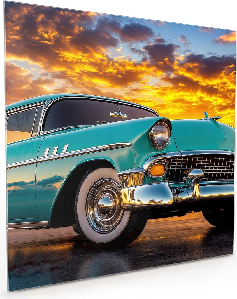 Küchenrückwand Spritzschutz Glas mit Motiv Retro Oldtimer 40 x 40 cm