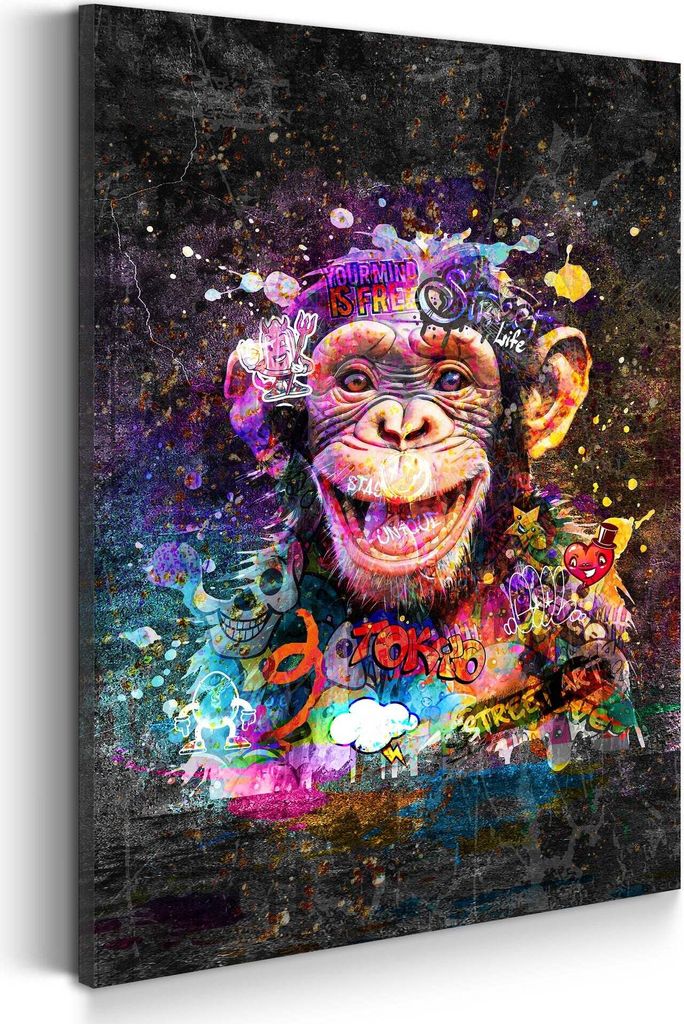 Wandbild Leinwandbild Schimpanse Graffiti Street Art Kunstdruck XXL Wanddeko: 100x150x4cm