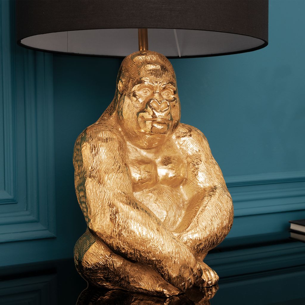 riess-ambiente Design Tischlampe KONG 60cm gold Metall Affenlampe Gorilla schwarzer Lampenschirm Wohnzimmer Tischleuchte Lampe