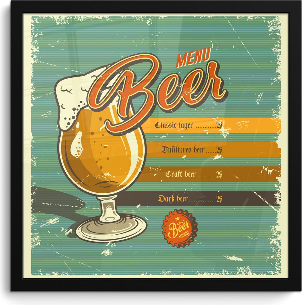 MuchoWow MuchoWow Gerahmtes Poster Mannshöhle - Bier - Bar - Vintage 40x40 cm - Poster mit zchwarzem Bilderrahmen - Mit Rahmen - Wanddekoratio...
