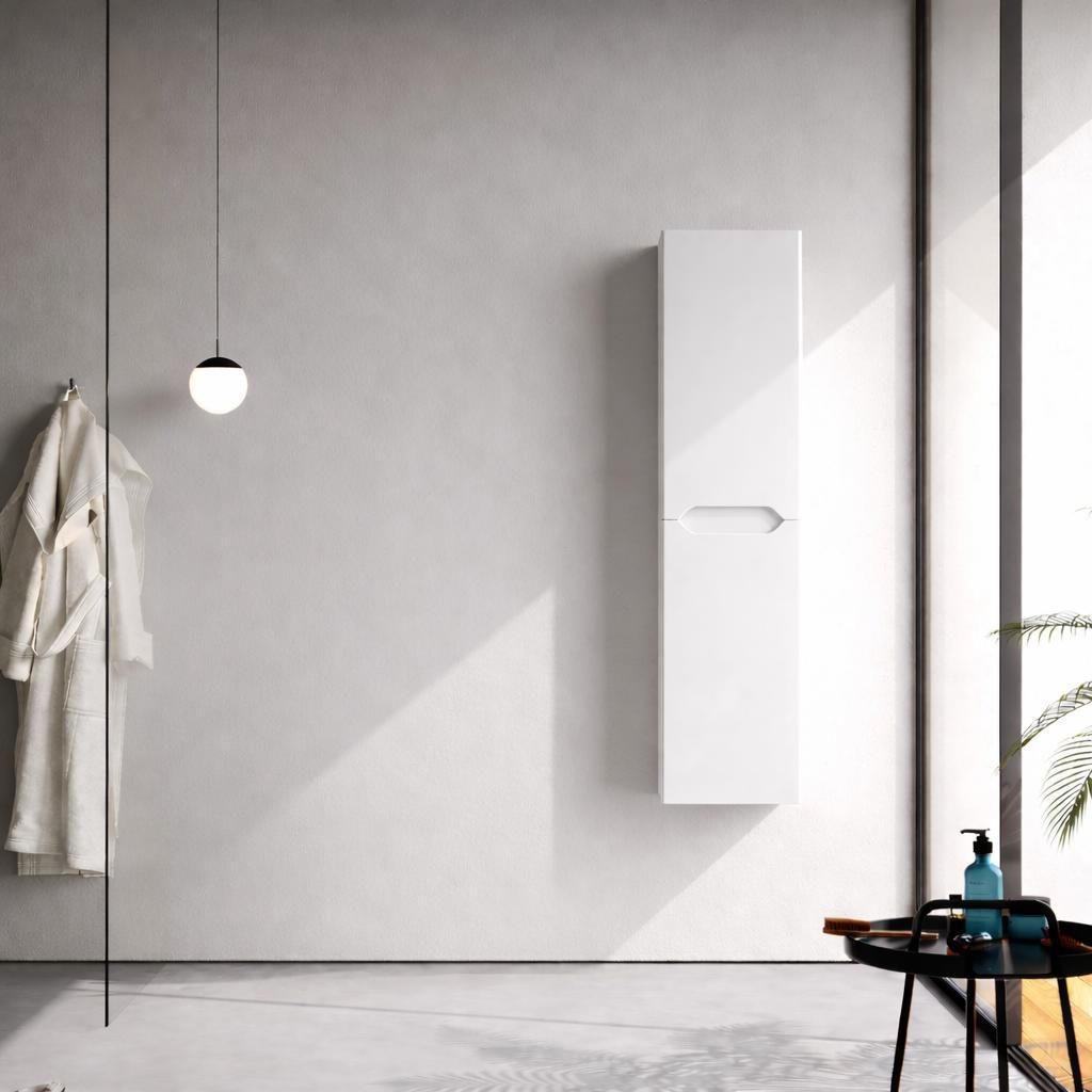 Perla Badezimmerschrank Weiß MDF / Matt Weiß Hochschrank - mit 4 Ablagen für zusätzlichen Stauraum, Soft-Close Türen