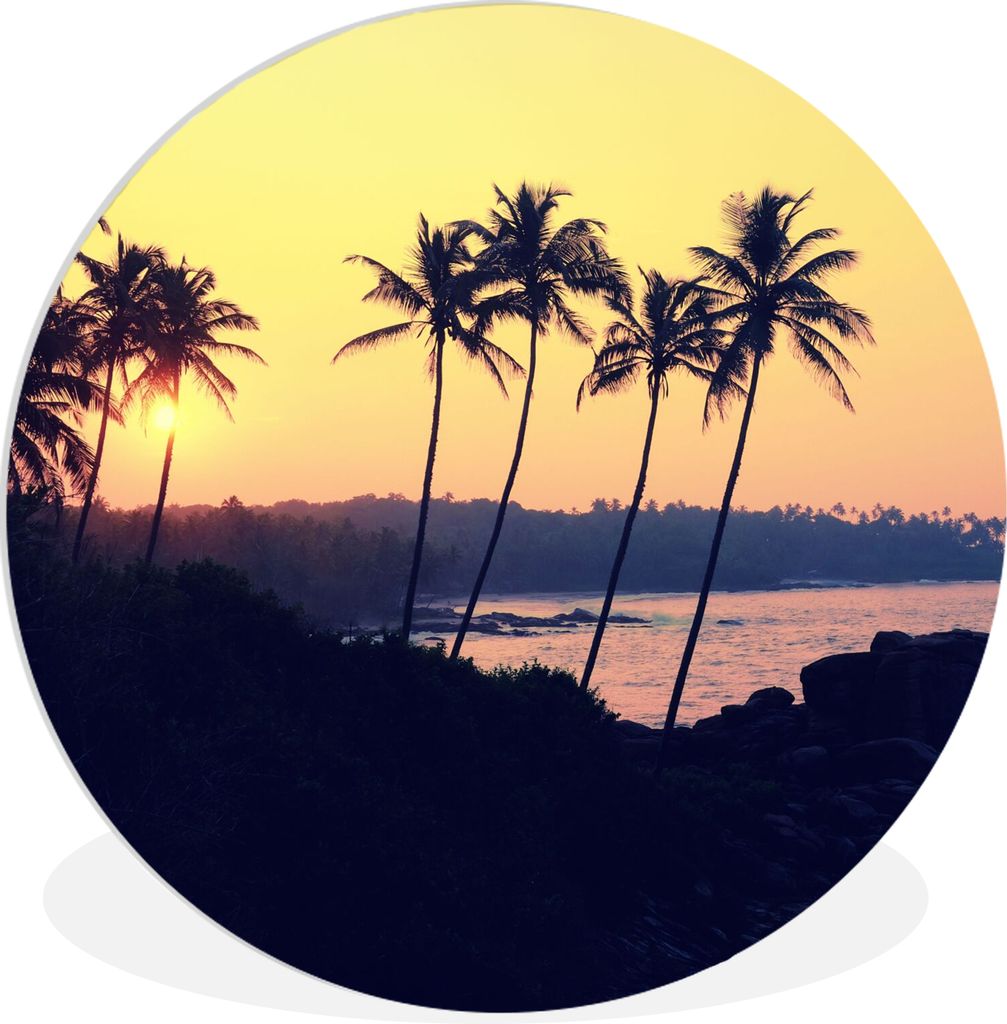 MuchoWow Rundes Wandbild - Runde Bilder Meer - Palme - Abend - Landschaft Ø 60 cm Kreis Wanddekoration Kunststoff - Wandkreis - Wandschmuck - Wa...