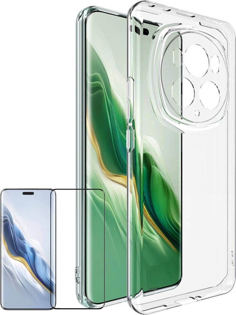Für Honor Magic 6 Pro Silikon TPU Case Transparent + Curved H9 Glas Panzer Folie Handy Hülle Schutz