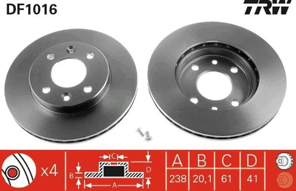 Disque de frein avant pour Renault Megane et Thalia - Modèle TRW DF1016