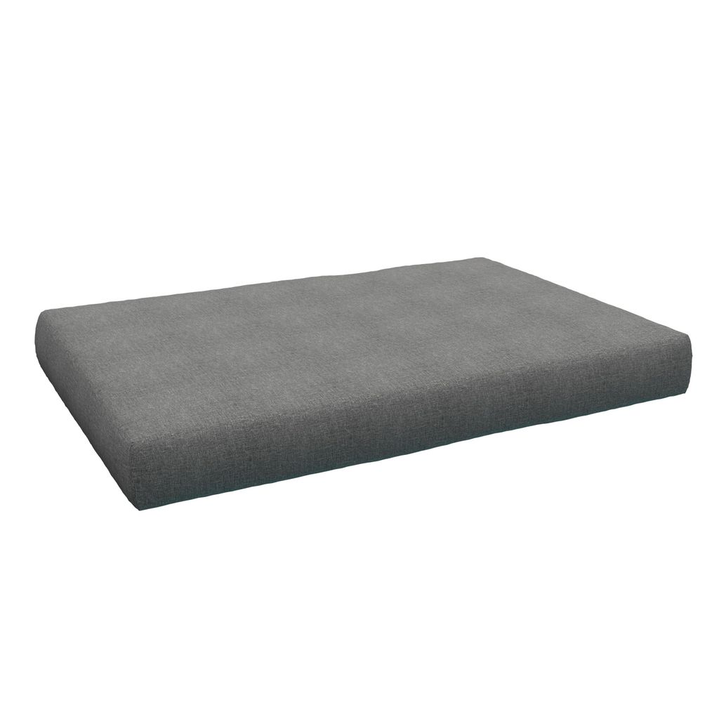 A grey cushion on a white background.