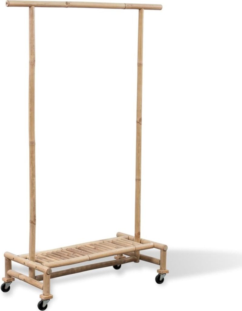 Kleiderständer aus Bambus mit 4 feststellbaren Rollen und unterer Ablage, 100 x 40 x 150 cm