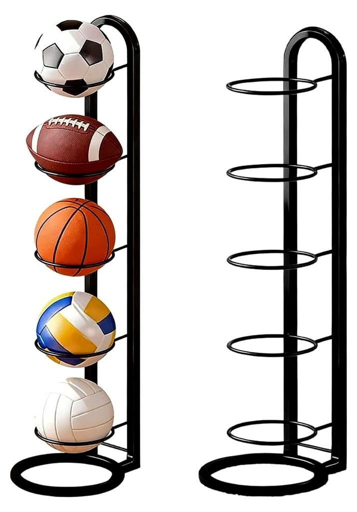 5-stufiger Ballständer aus Metall, vertikales Ballregal, abnehmbare Ballhalterung, stehende Ballhalterung, Sportgeräte-Organizer für Basketball,...