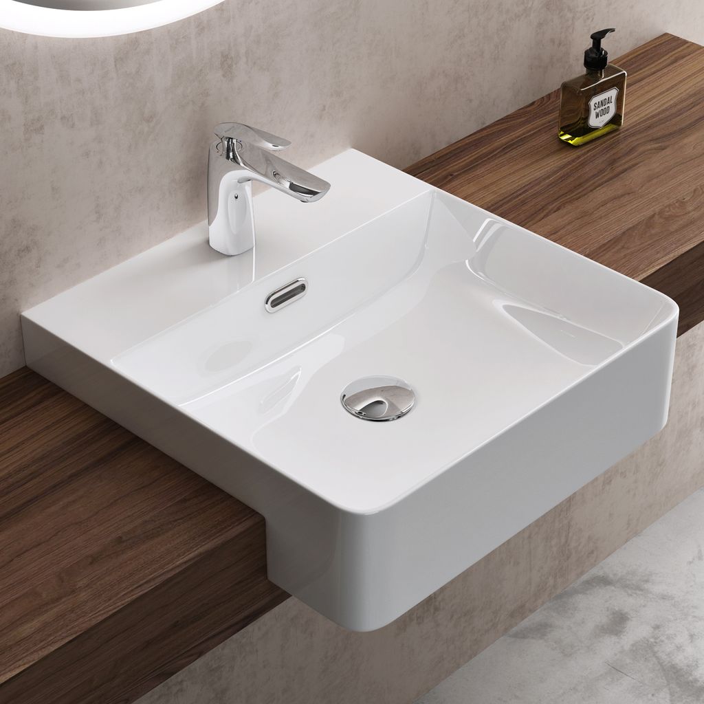 doporro Waschbecken in weiß glänzend Einbauwashbecken Keramik Handwaschbecken Eckig Waschtisch 42,5x42,5x12,5 cm Brüssel702