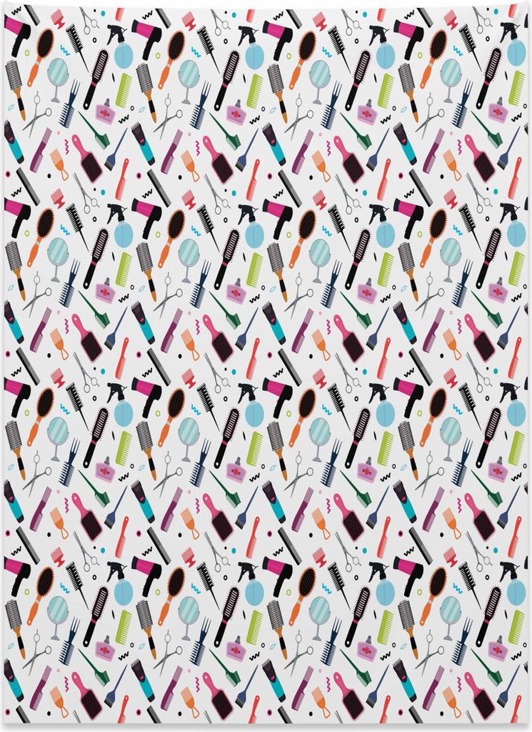 Abakuhaus Friseur Wandteppich, Haarbürsten und Kämme aus Weiches Mikrofaser Stoff Kein Verblassen Klare Farben Waschbar, 110 x 150 cm, Mehrfarbig