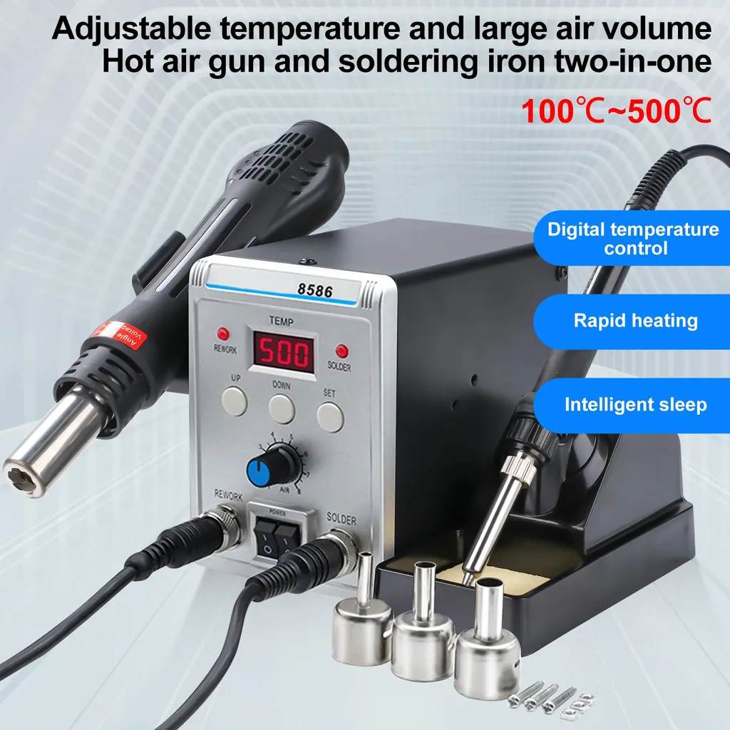Poste de soudage combiné air chaud réglable 200-500°C avec 3 buses EU - 7