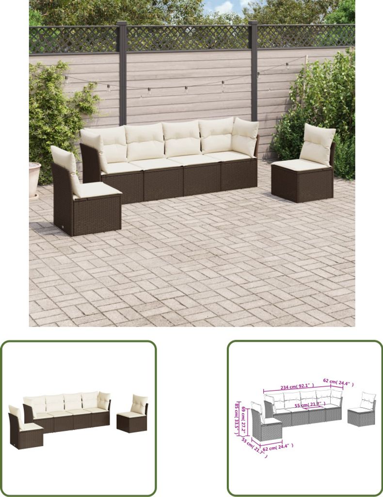 The Living Store 6-tlg. Garten-Sofagarnitur mit Kissen Braun Poly Rattan