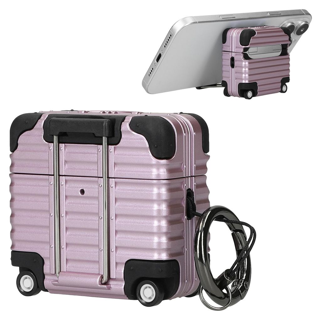 kwmobile Kopfhörer Case mit Koffer-Design kompatibel mit Apple Airpods 4 Hülle - In-Ear-Kopfhörer Cover mit Handy Ständer - Lavendel