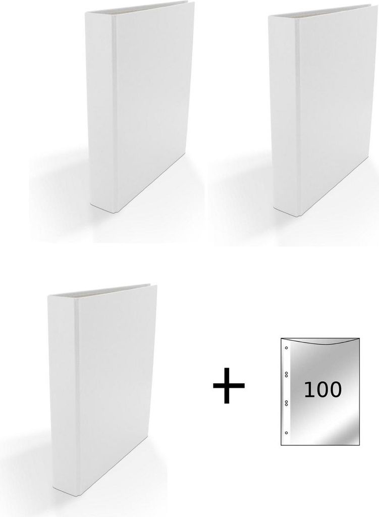 3x Ringbuch / DIN A5 / 4-Ring Ordner / Farbe: weiß + 100 Prospekthüllen