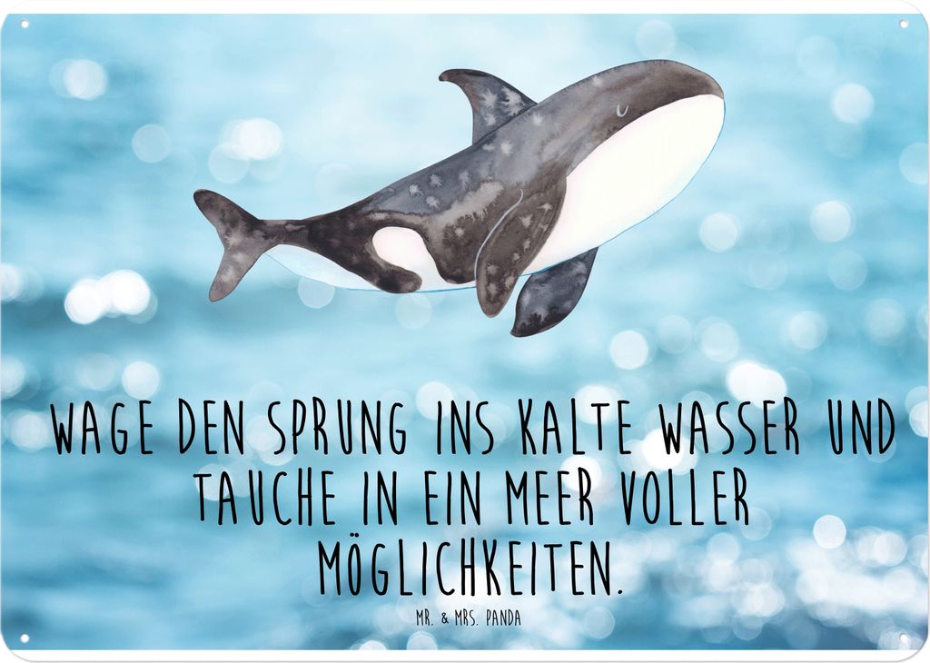 Mr. & Mrs. Panda tafel Orca DIN A4 - Oceanblue - Geschenk, Büro, Schild, Wandbild, Türschild, Arbeit, Blechschild, Wal, Meer, Selbstliebe, Retro,...