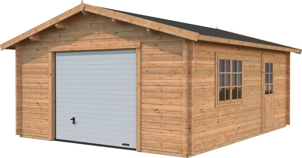 Palmako Garage Roger 23,9 m² - 44 mm - mit Sektionaltor Hellbraun tauchimprägniert