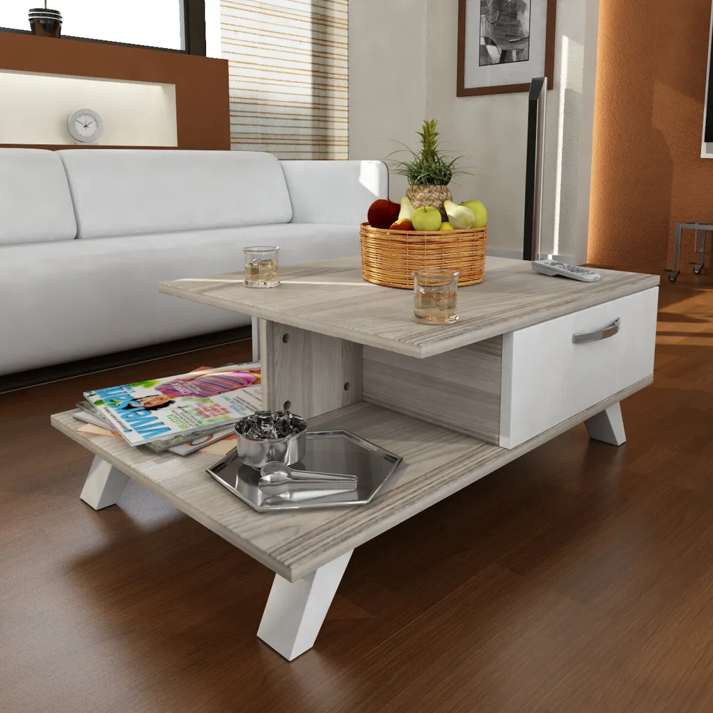 Table basse blanche facile à nettoyer et robuste pour petit salon