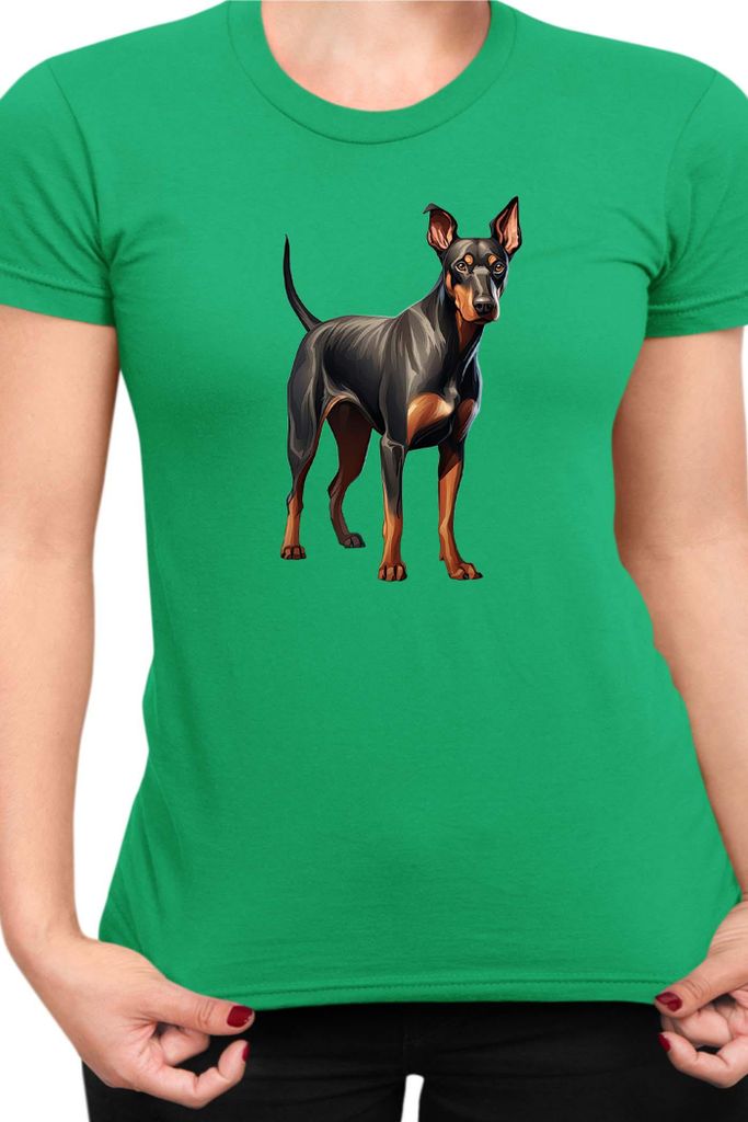 Damen T-Shirt Dogs Breeds Doberman Pinscher Dog Breed 006, Lady XL / Grün