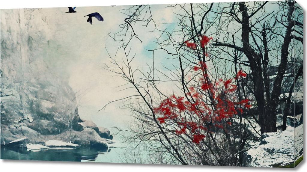 Bild 90x50cm Winterdämmerung der Vögel