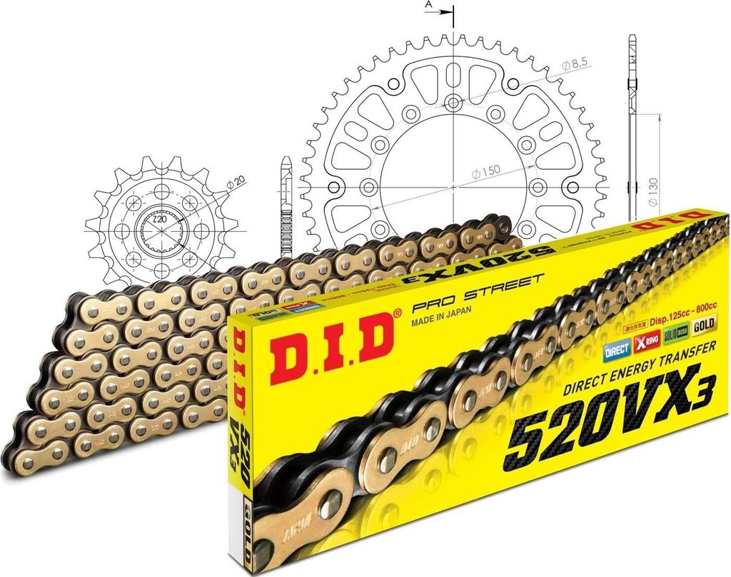 Kit Stealth (gold) passend für Yamaha YZ250 F 10-15 13-51-116 DID520VX3(G&B) Clip