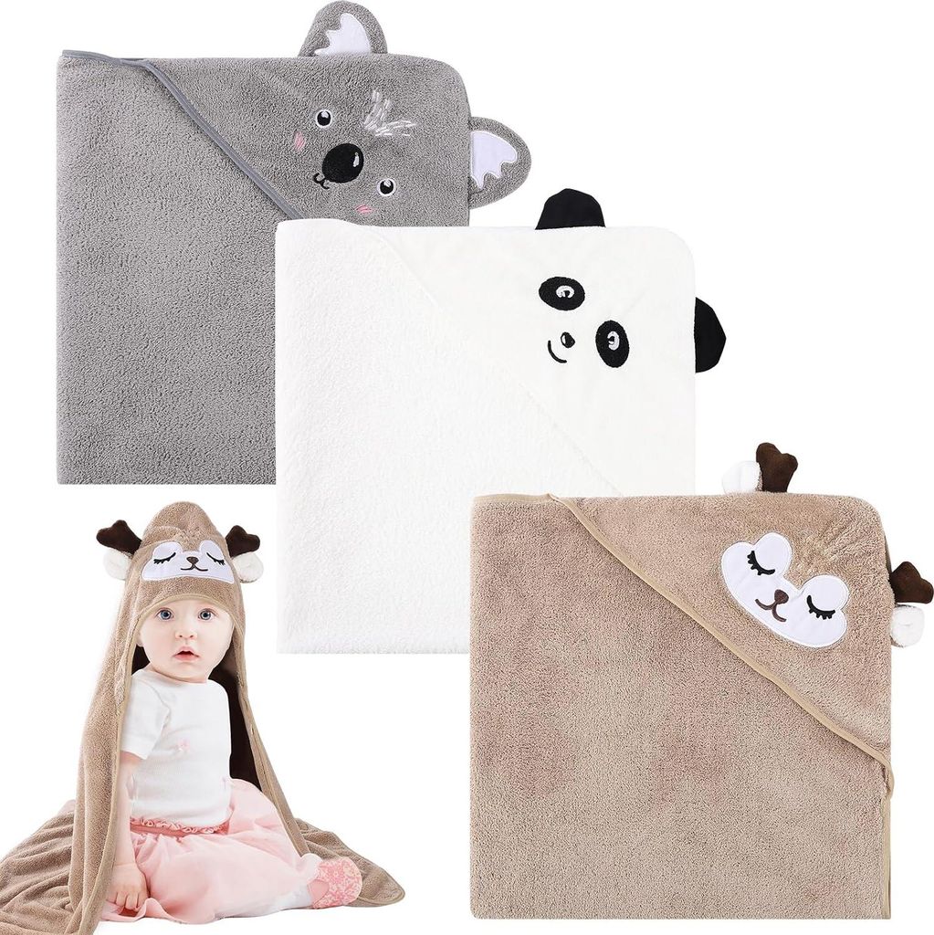 3-teiliges Baby-Badetuch-Set mit Kapuze, Babyhandtuch, Neugeborenen-Badetuch, Bademantel für Neugeborene, Bademantel für Schwimmbad, 80 x 80 cm, ...