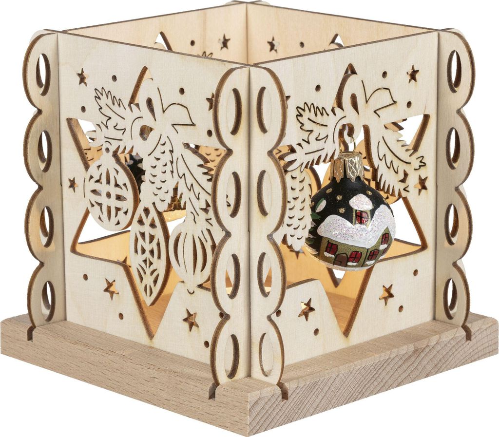 Laterne mit zwei schwarze Glaskugeln für 1 Teelicht BxHxT 12x12x12cm NEU