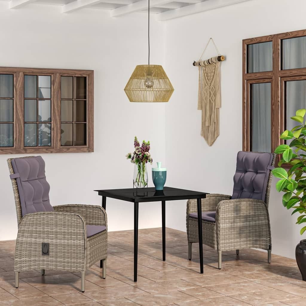 "Rabatt" 3-tlg. Garten-Essgruppe - mit tishe & Stuhl - mit Auflagen Grau und Schwarz - Lounge-Dining set CC3550
