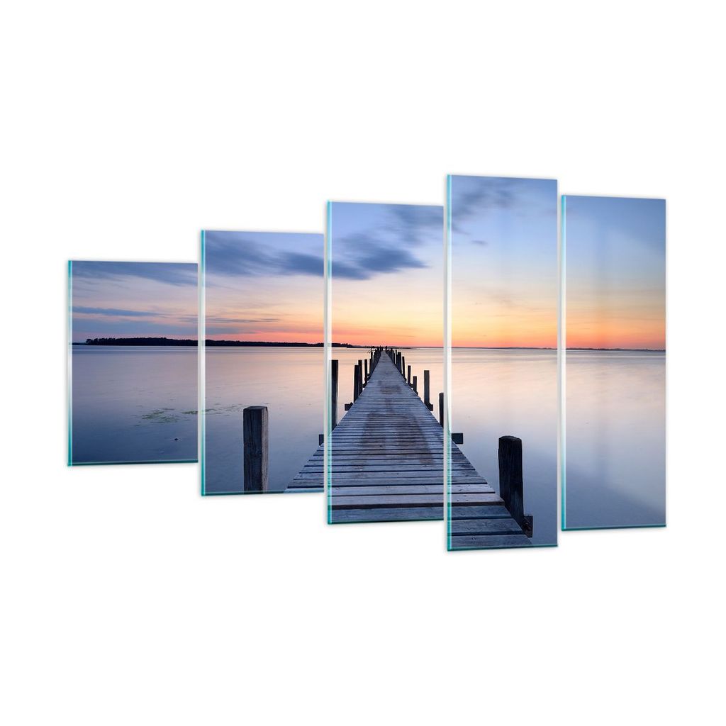 Bilder auf glas - Sonnenuntergang See Wasser Brücke - 100x60cm - Glasbilder - Wandbilder - Kunstdruck - Wanddekoration aus Glas - Glas Bilder - Wa...