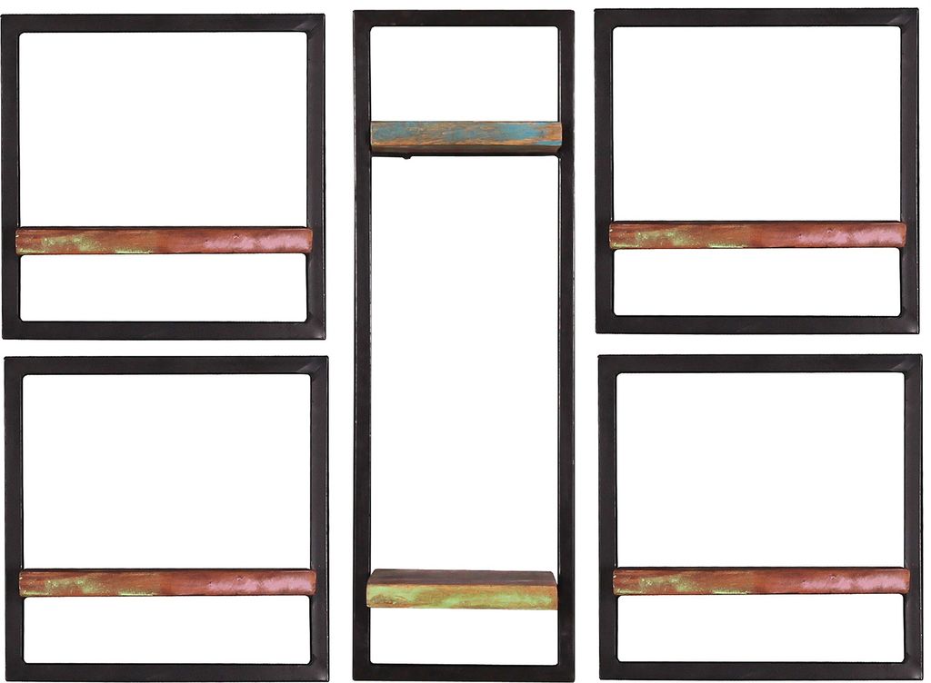 SIT Möbel Wand-Regal-Set | 5-tlg. | Böden Altholz lackiert bunt | Rahmen Metall schwarz | B 105 x T 25 x H 75 cm | 09101-16 | Serie RIVERBOAT