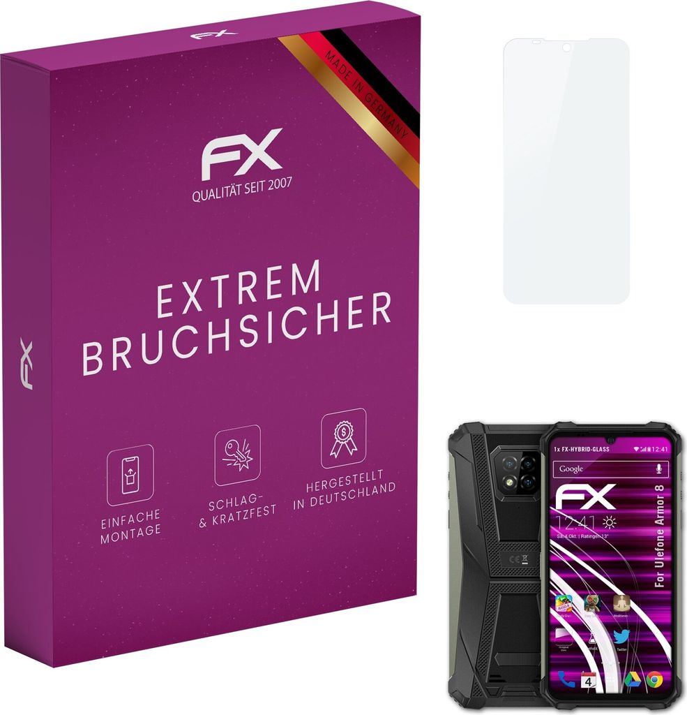 atFoliX FX-Hybrid-Glass Displayfolie kompatibel mit Ulefone Armor 8 Glasfolie