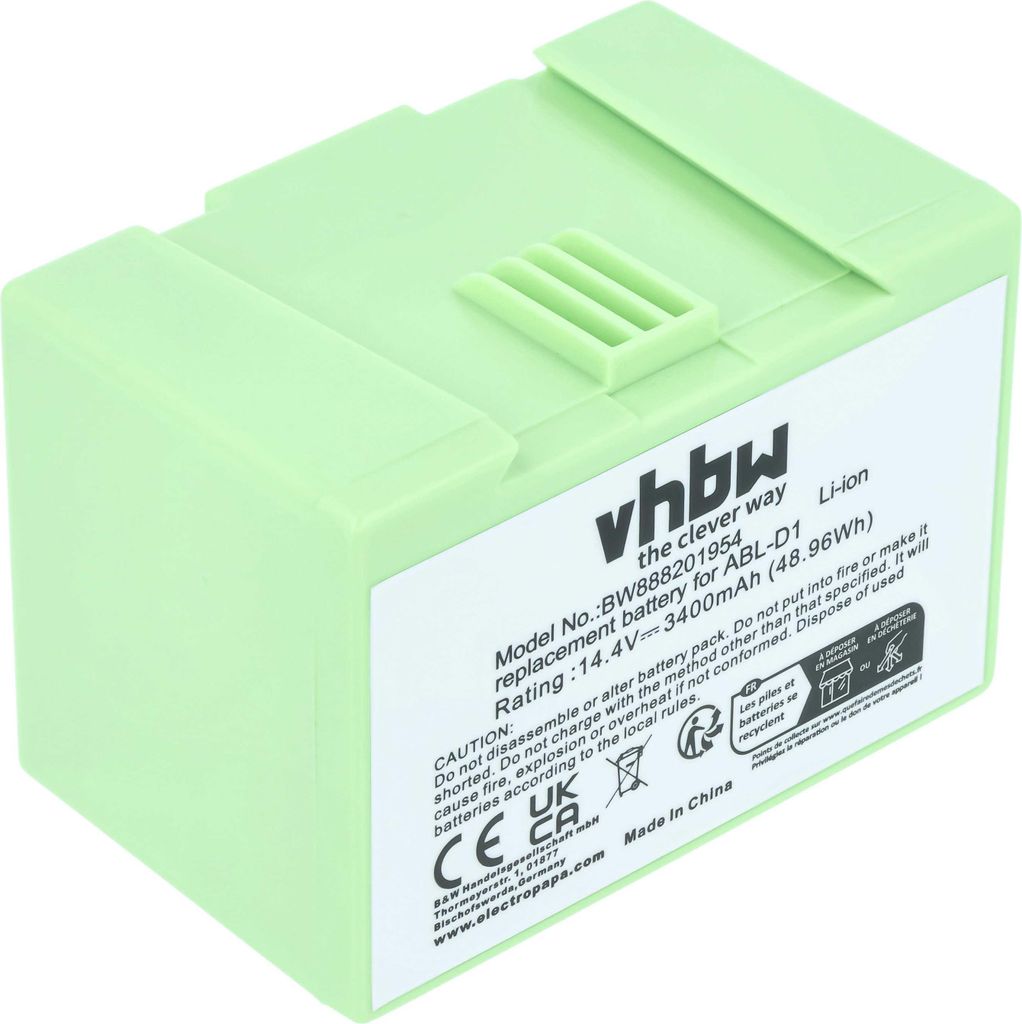 vhbw Akku kompatibel mit iRobot Roomba i557840, i715640, i7, i715040, i7+, i7156, i7158, i7150, i715840 Saugroboter Schwarz (3400 mAh, 14,4 V, Li-Ion)