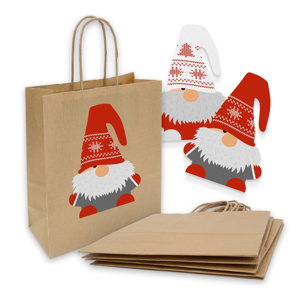 itenga 10x Geschenktüte mit Kordel 18x8x22cm +Sticker Wichtel Wichtelbande