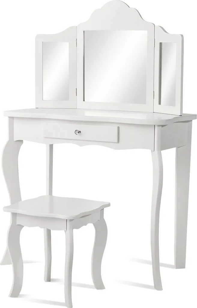 Coiffeuse enfant gain de place blanc avec rangement et miroir sécurisé