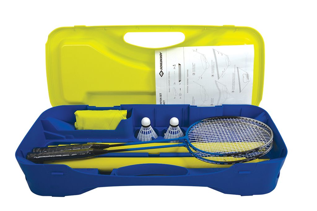 Badminton-Set mit Netz im Koffer Federball Schläger Bälle Standfuß Sport Spiel 